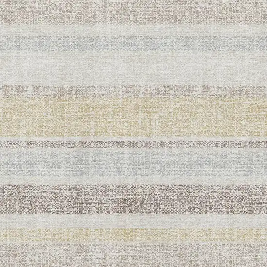 Ivory And Beige Striped Washable Area Rug With UV Protection Photo 3