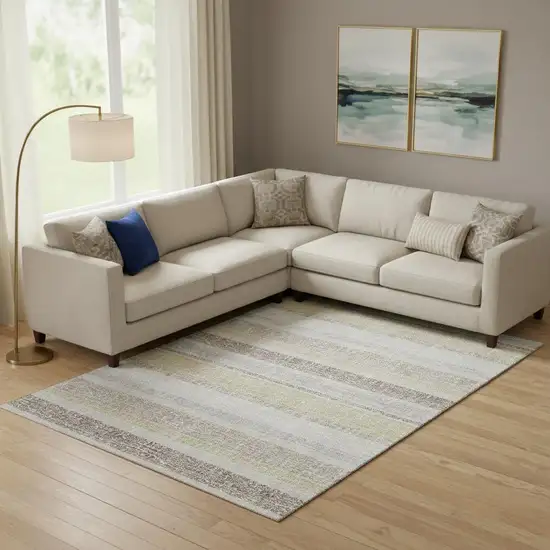 Ivory And Beige Striped Washable Area Rug With UV Protection Photo 2