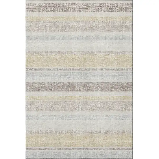 Ivory And Beige Striped Washable Area Rug With UV Protection Photo 4