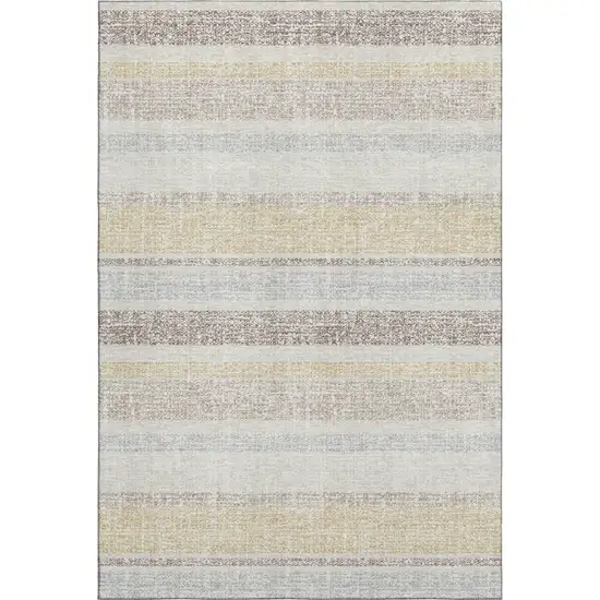 Ivory And Beige Striped Washable Area Rug With UV Protection Photo 2