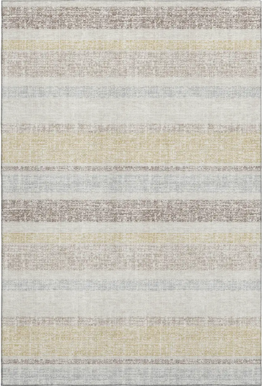 Ivory And Beige Striped Washable Area Rug With UV Protection Photo 2