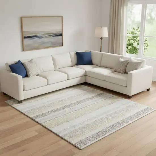 Ivory And Beige Striped Washable Area Rug With UV Protection Photo 2