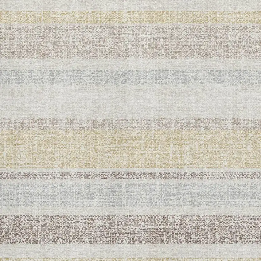 Ivory And Beige Striped Washable Area Rug With UV Protection Photo 3