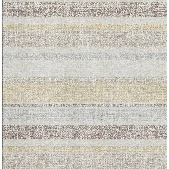 Ivory And Beige Striped Washable Area Rug With UV Protection Photo 4