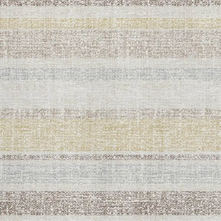 Ivory And Beige Striped Washable Area Rug With UV Protection Photo 3