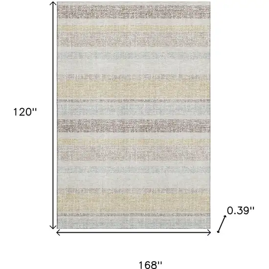 Ivory And Beige Striped Washable Area Rug With UV Protection Photo 9