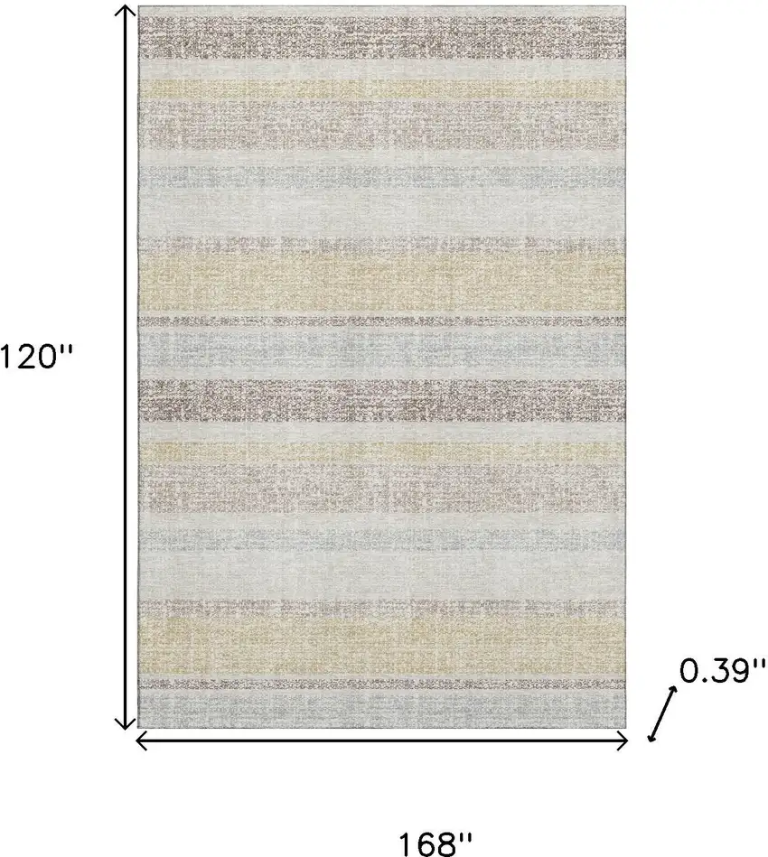Ivory And Beige Striped Washable Area Rug With UV Protection Photo 9