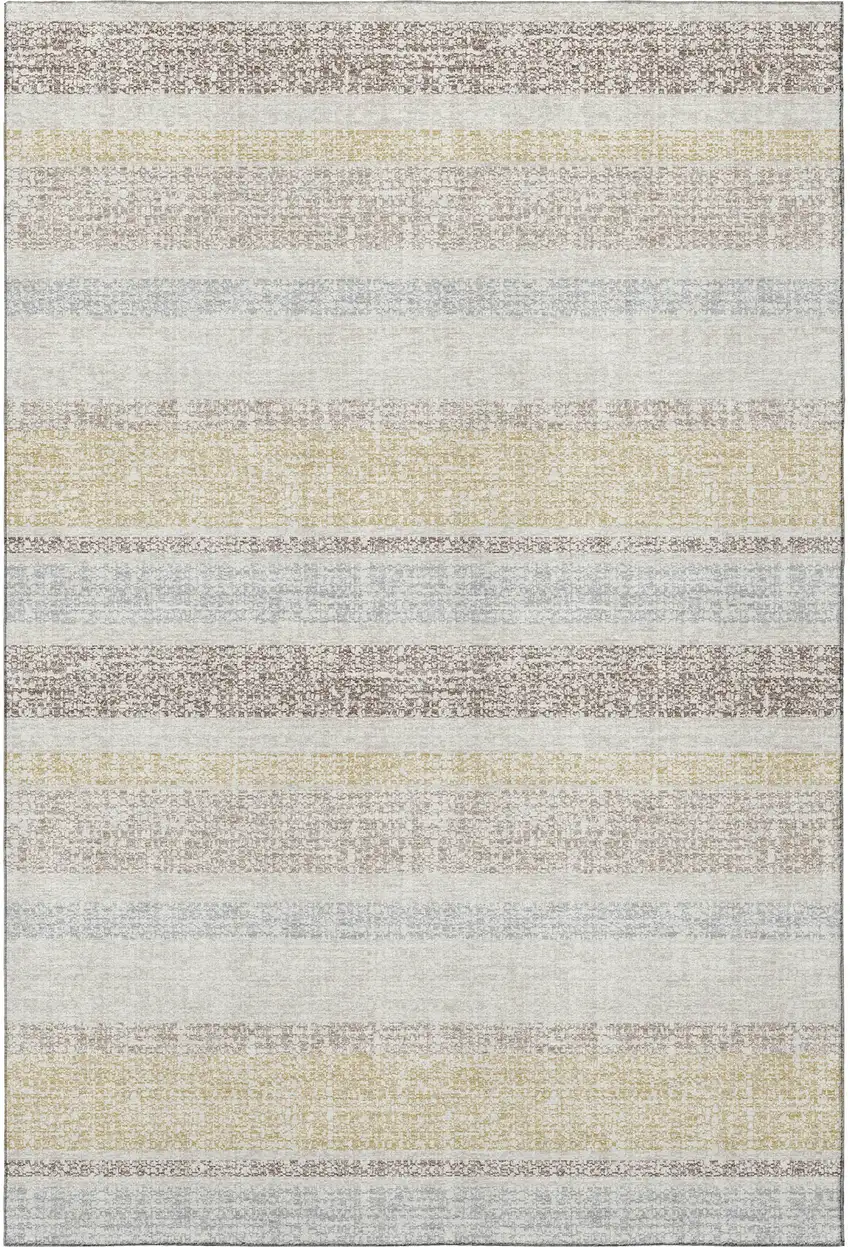 Ivory And Beige Striped Washable Area Rug With UV Protection Photo 4