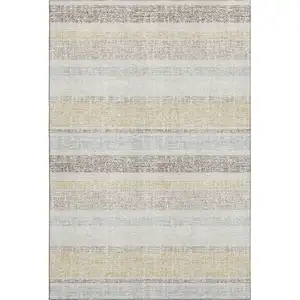 Photo of Ivory And Beige Striped Washable Area Rug With UV Protection