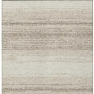 Photo of Ivory And Beige Striped Washable Indoor Outdoor Area Rug