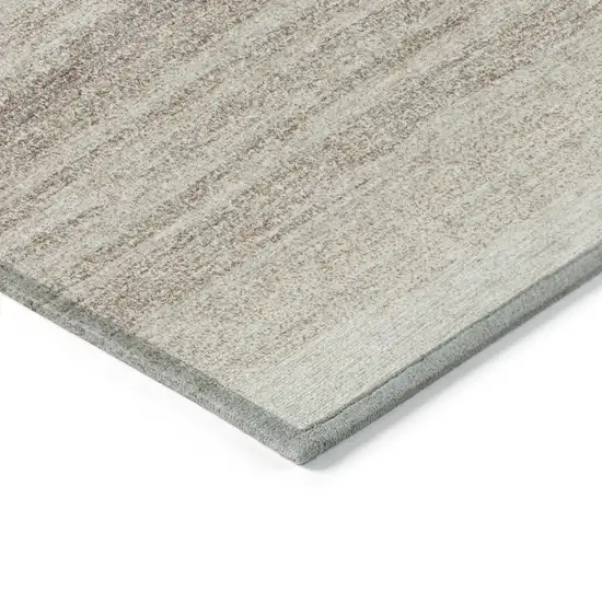 Ivory And Beige Striped Washable Indoor Outdoor Area Rug Photo 5