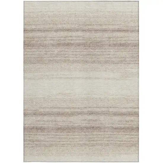 Ivory And Beige Striped Washable Indoor Outdoor Area Rug Photo 7