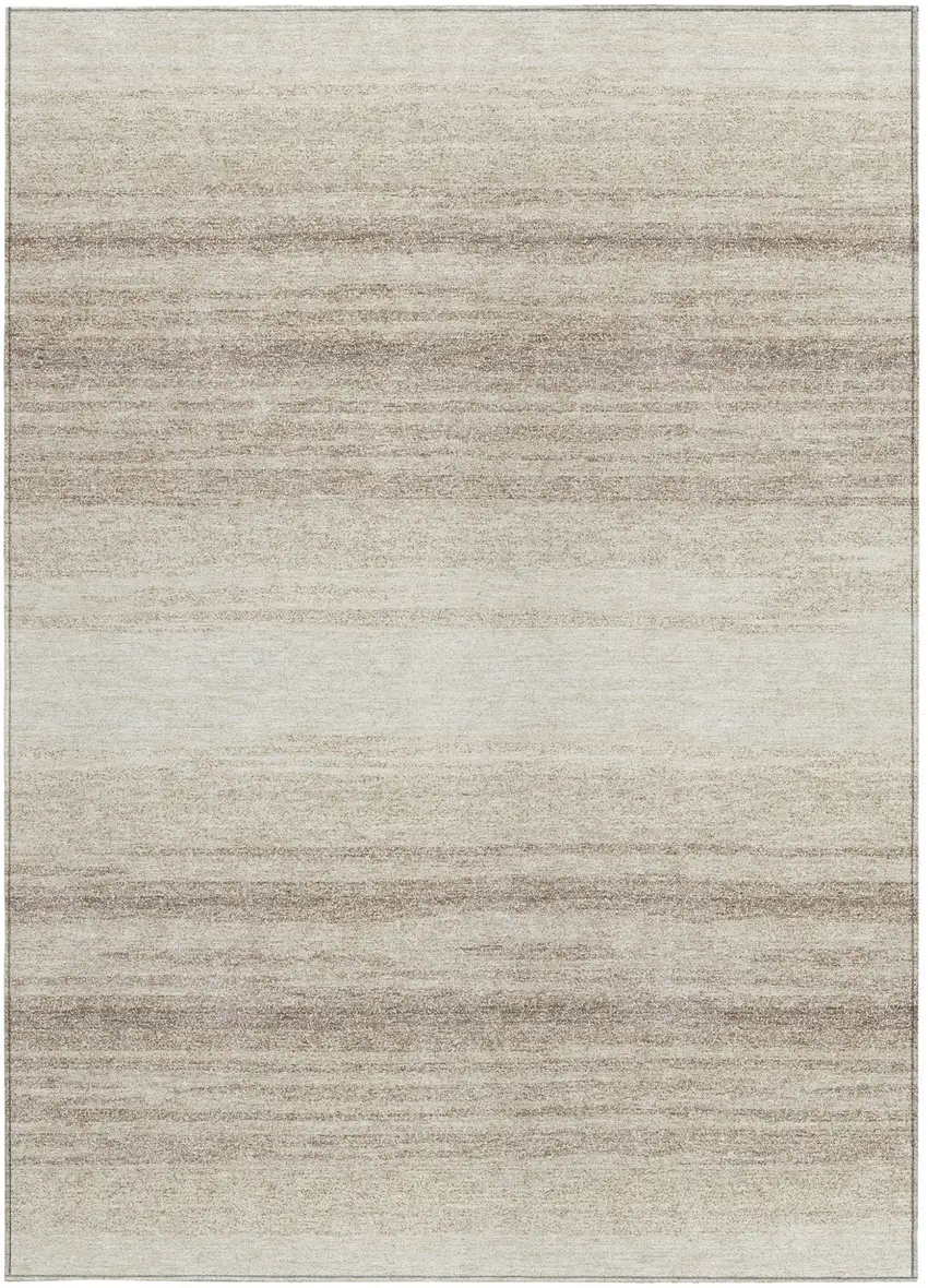 Ivory And Beige Striped Washable Indoor Outdoor Area Rug Photo 7