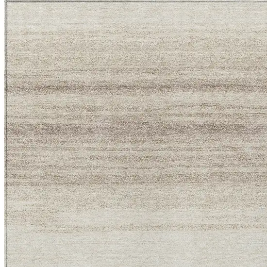 Ivory And Beige Striped Washable Indoor Outdoor Area Rug Photo 6