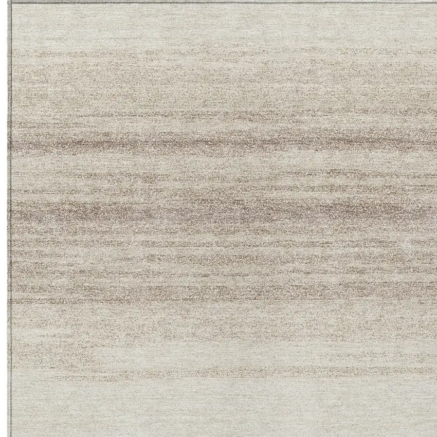 Ivory And Beige Striped Washable Indoor Outdoor Area Rug Photo 6