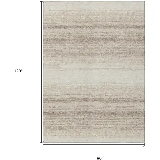 Ivory And Beige Striped Washable Indoor Outdoor Area Rug Photo 3