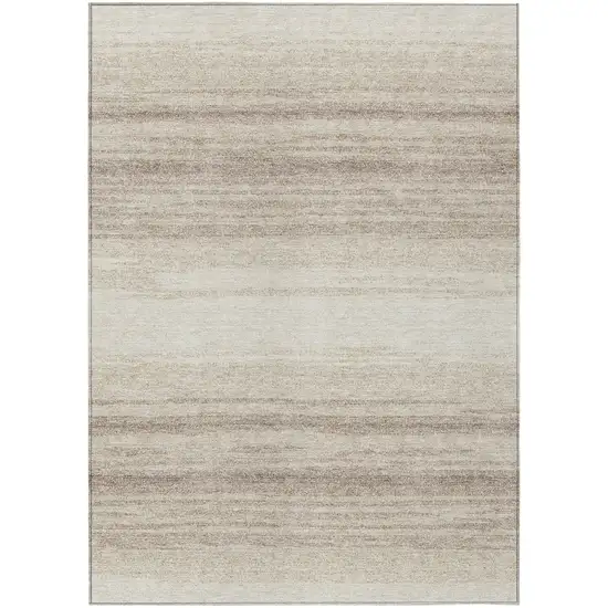 Ivory And Beige Striped Washable Indoor Outdoor Area Rug Photo 2