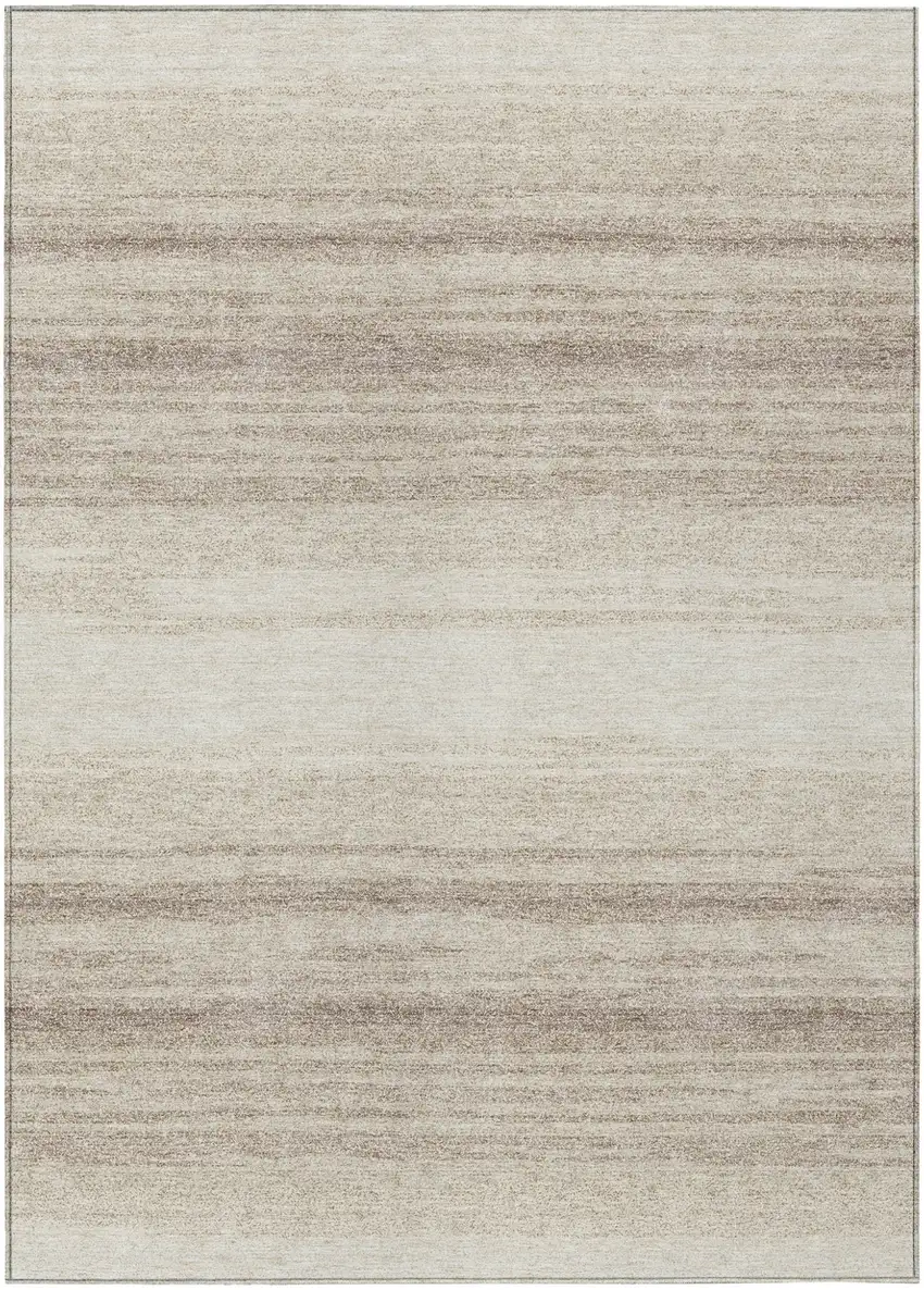 Ivory And Beige Striped Washable Indoor Outdoor Area Rug Photo 2