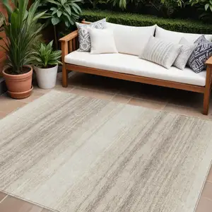 Photo of Ivory And Beige Striped Washable Indoor Outdoor Area Rug
