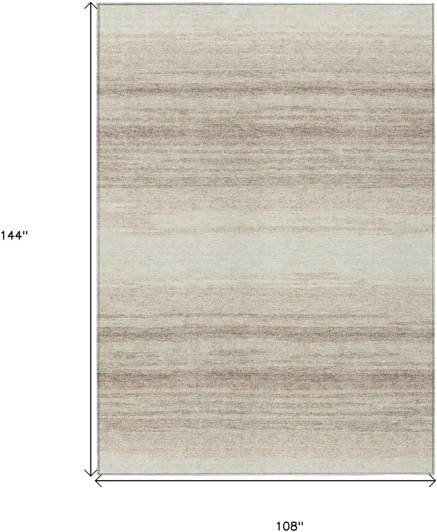 Ivory And Beige Striped Washable Indoor Outdoor Area Rug Photo 3