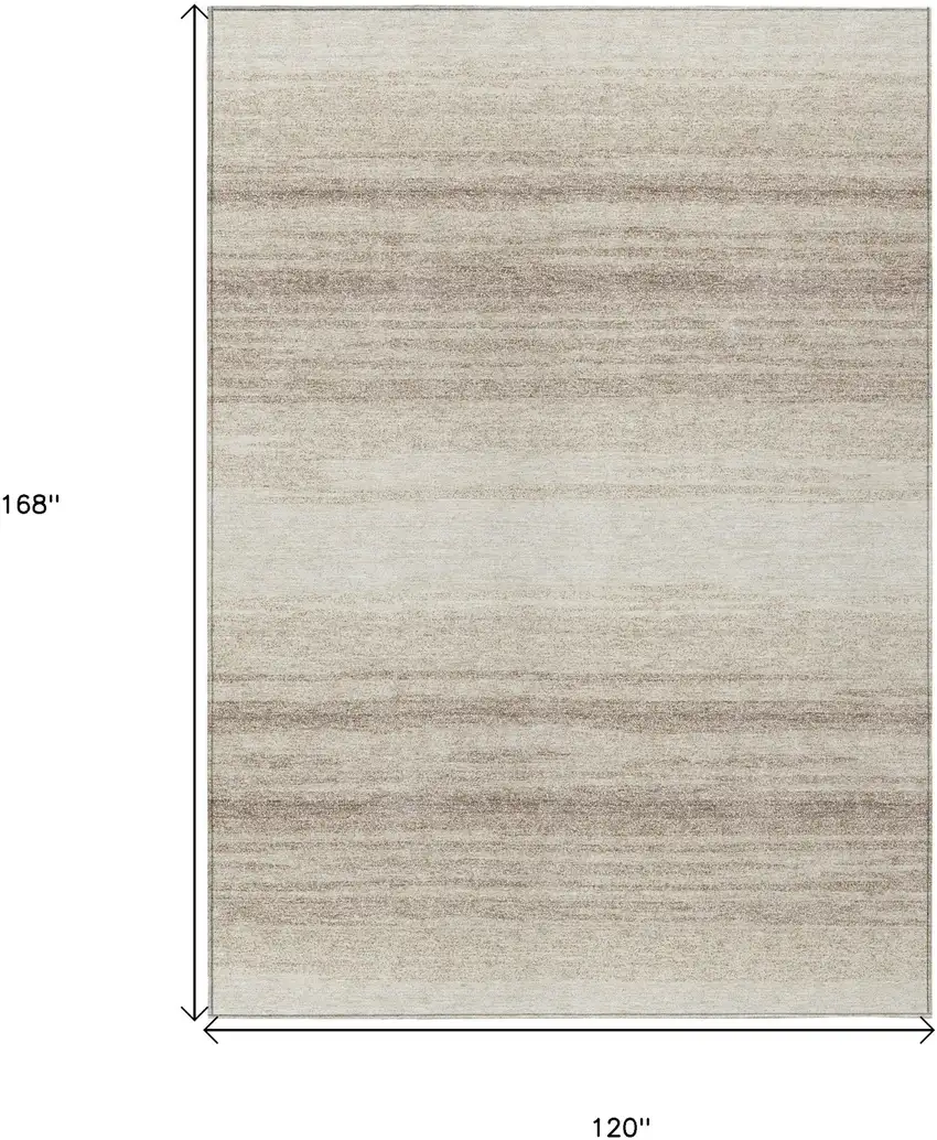 Ivory And Beige Striped Washable Indoor Outdoor Area Rug Photo 3