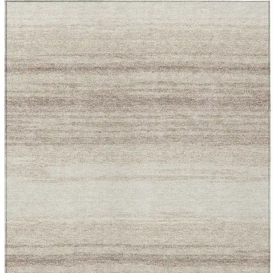 Ivory And Beige Striped Washable Indoor Outdoor Area Rug Photo 7