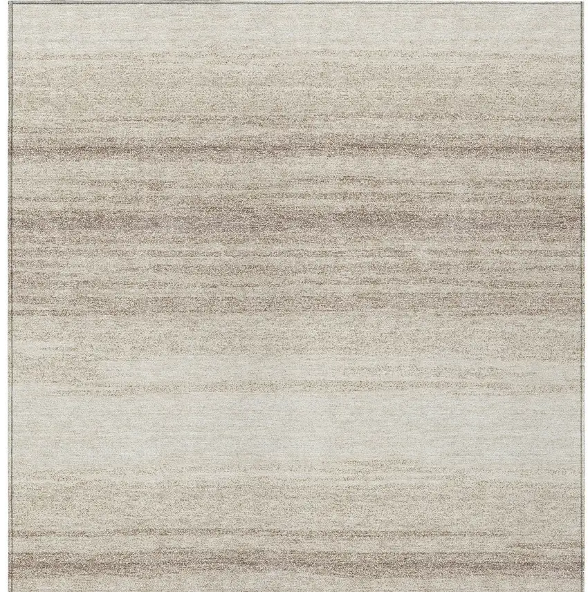 Ivory And Beige Striped Washable Indoor Outdoor Area Rug Photo 7