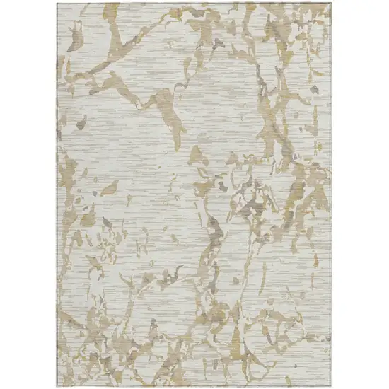 Ivory And Beige Striped Washable Indoor Outdoor Area Rug Photo 5