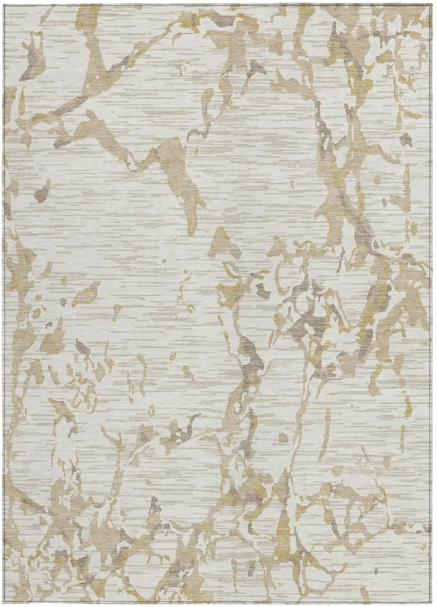 Ivory And Beige Striped Washable Indoor Outdoor Area Rug Photo 5