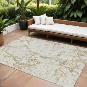 Photo of Ivory And Beige Striped Washable Indoor Outdoor Area Rug