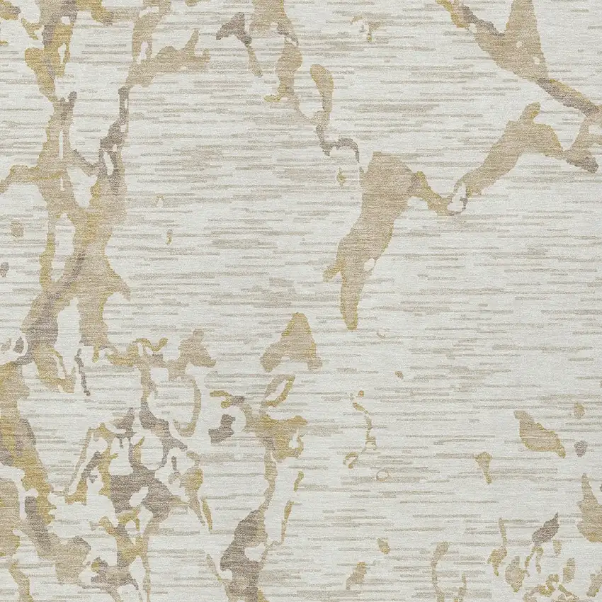 Ivory And Beige Striped Washable Indoor Outdoor Area Rug Photo 6