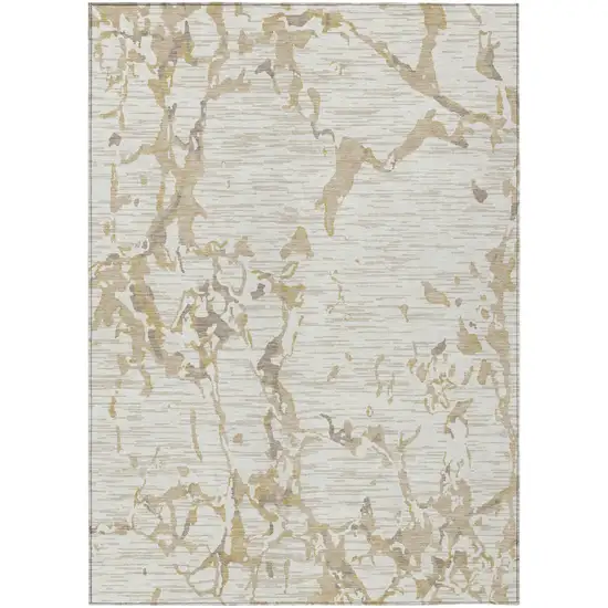 Ivory And Beige Striped Washable Indoor Outdoor Area Rug Photo 3