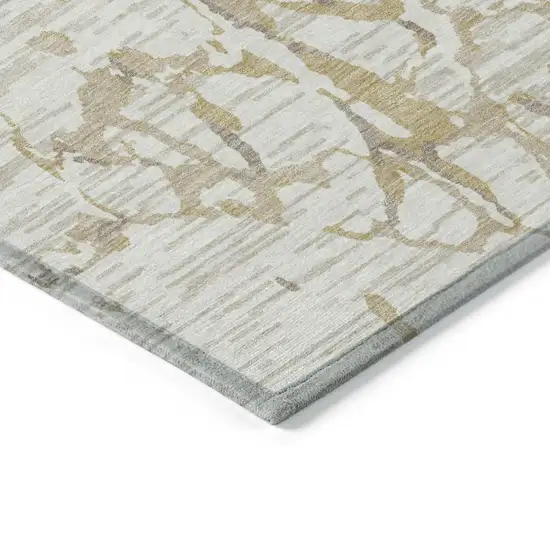 Ivory And Beige Striped Washable Indoor Outdoor Area Rug Photo 3