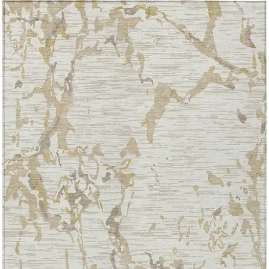 Ivory And Beige Striped Washable Indoor Outdoor Area Rug Photo 5