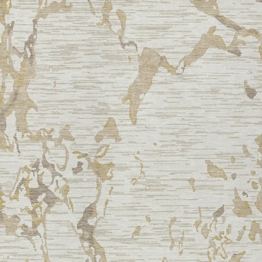 Ivory And Beige Striped Washable Indoor Outdoor Area Rug Photo 4