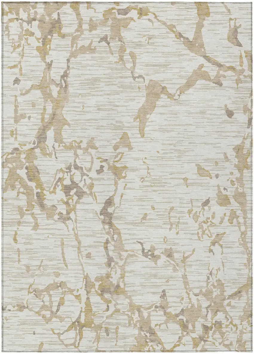 Ivory And Beige Striped Washable Indoor Outdoor Area Rug Photo 1