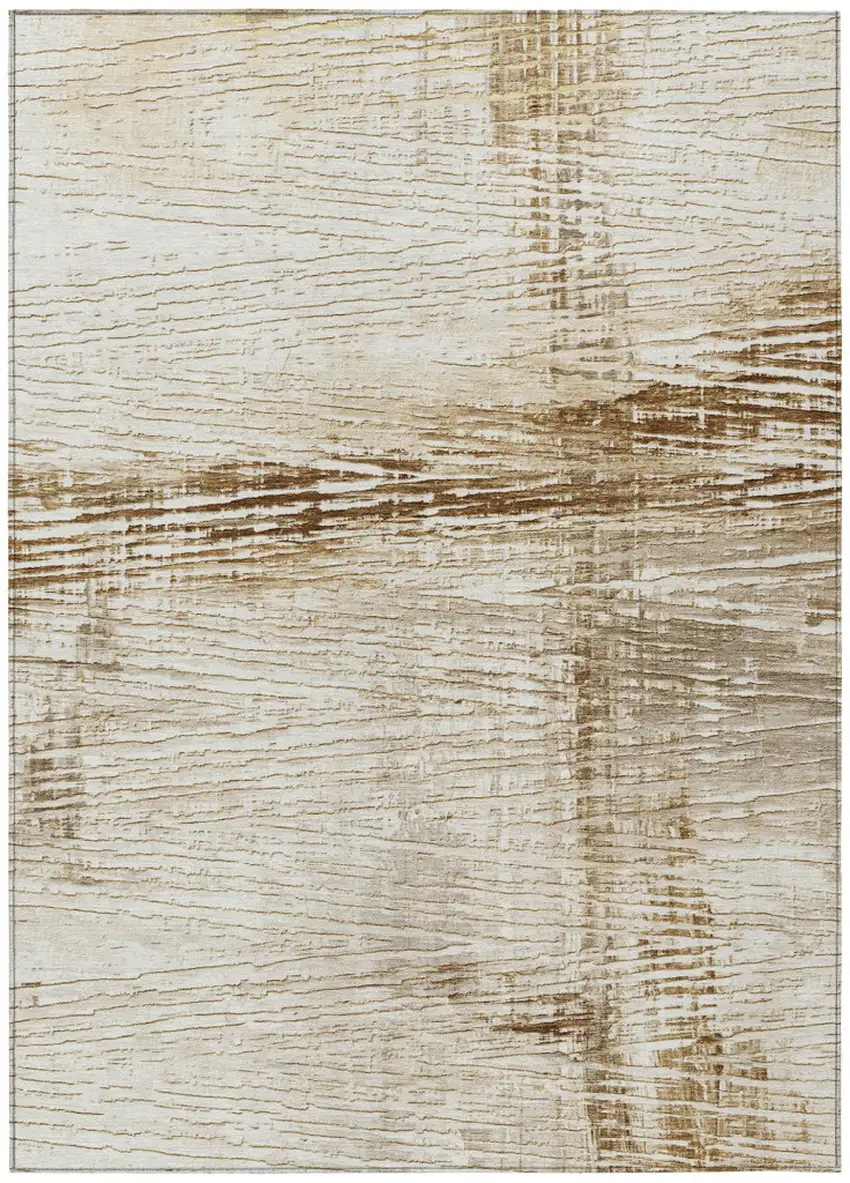 Ivory And Beige Striped Washable Indoor Outdoor Area Rug Photo 8