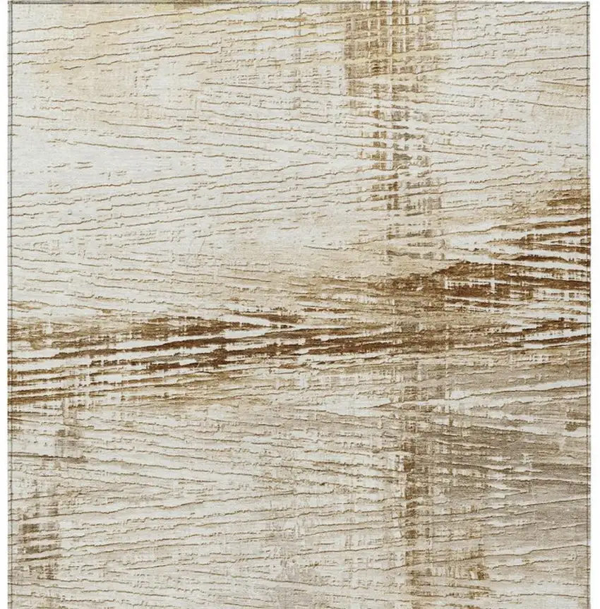 Ivory And Beige Striped Washable Indoor Outdoor Area Rug Photo 1