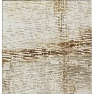 Photo of Ivory And Beige Striped Washable Indoor Outdoor Area Rug