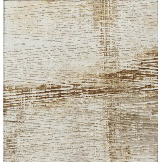 Ivory And Beige Striped Washable Indoor Outdoor Area Rug Photo 1