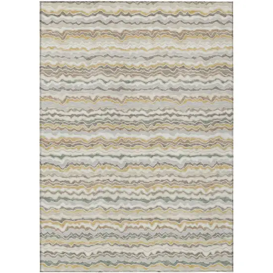 Ivory And Beige Striped Washable Indoor Outdoor Area Rug Photo 1