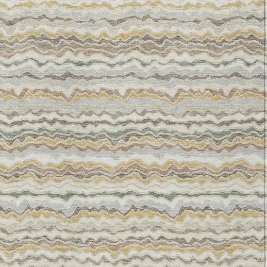 Ivory And Beige Striped Washable Indoor Outdoor Area Rug Photo 2