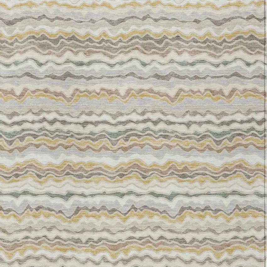 Ivory And Beige Striped Washable Indoor Outdoor Area Rug Photo 2