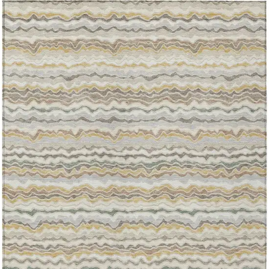 Ivory And Beige Striped Washable Indoor Outdoor Area Rug Photo 3