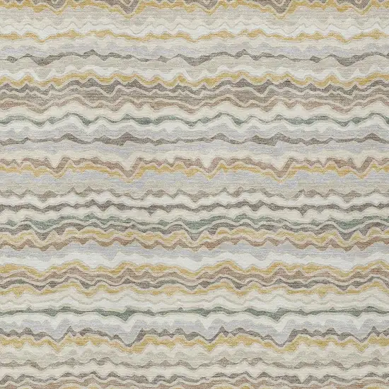 Ivory And Beige Striped Washable Indoor Outdoor Area Rug Photo 2