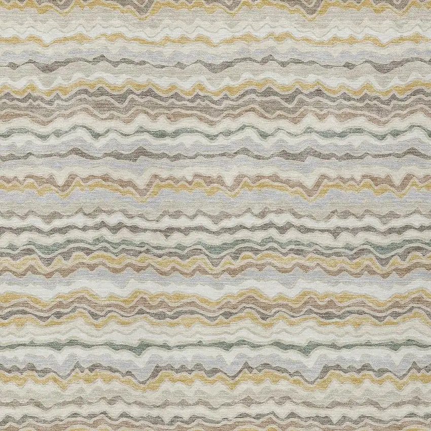 Ivory And Beige Striped Washable Indoor Outdoor Area Rug Photo 2
