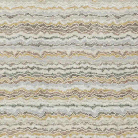 Ivory And Beige Striped Washable Indoor Outdoor Area Rug Photo 2