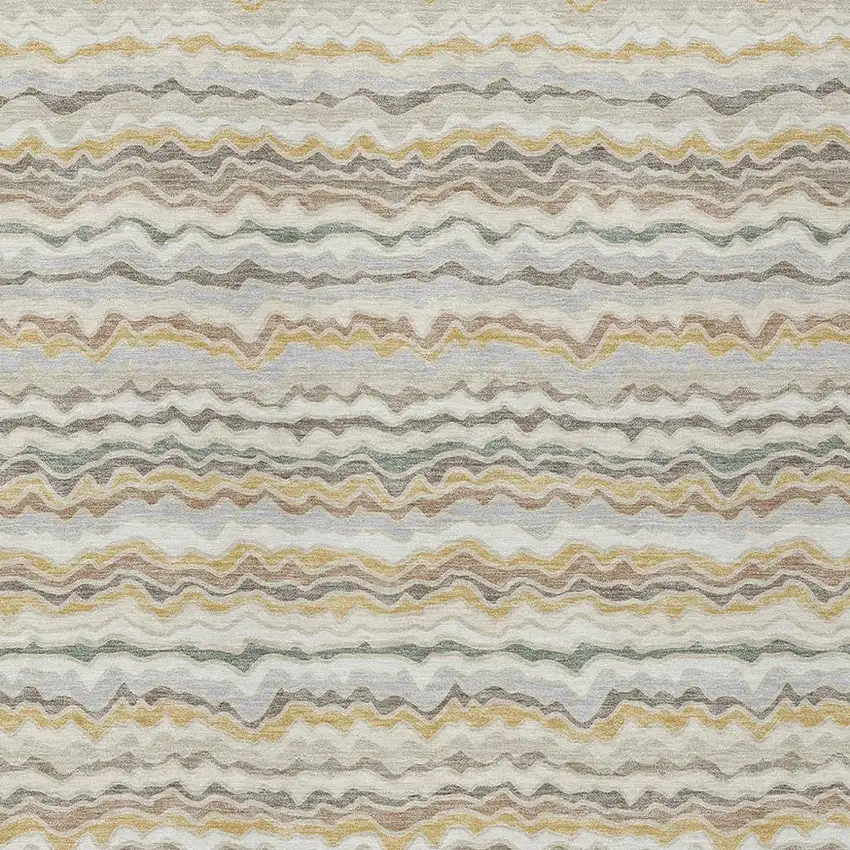 Ivory And Beige Striped Washable Indoor Outdoor Area Rug Photo 2
