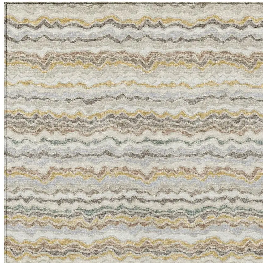 Ivory And Beige Striped Washable Indoor Outdoor Area Rug Photo 2