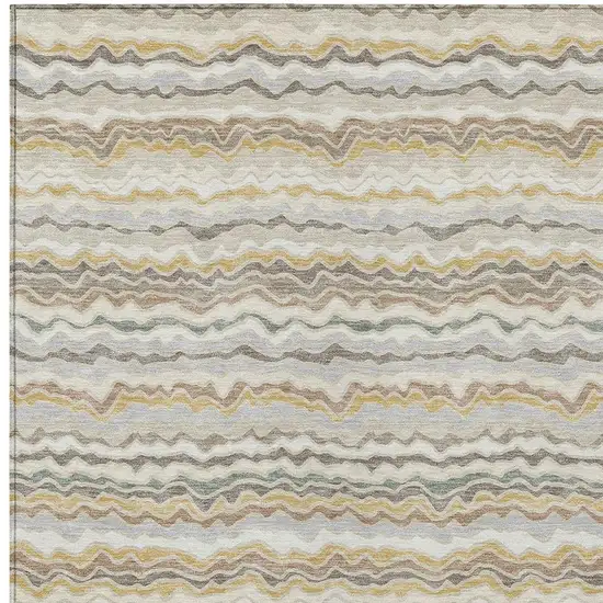 Ivory And Beige Striped Washable Indoor Outdoor Area Rug Photo 2